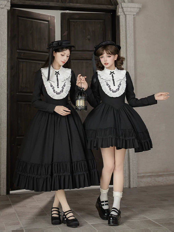 With PUJI - Audrey's Reply - Classic Lolita Square Neck OP, Detachable Embroidered Collar product view