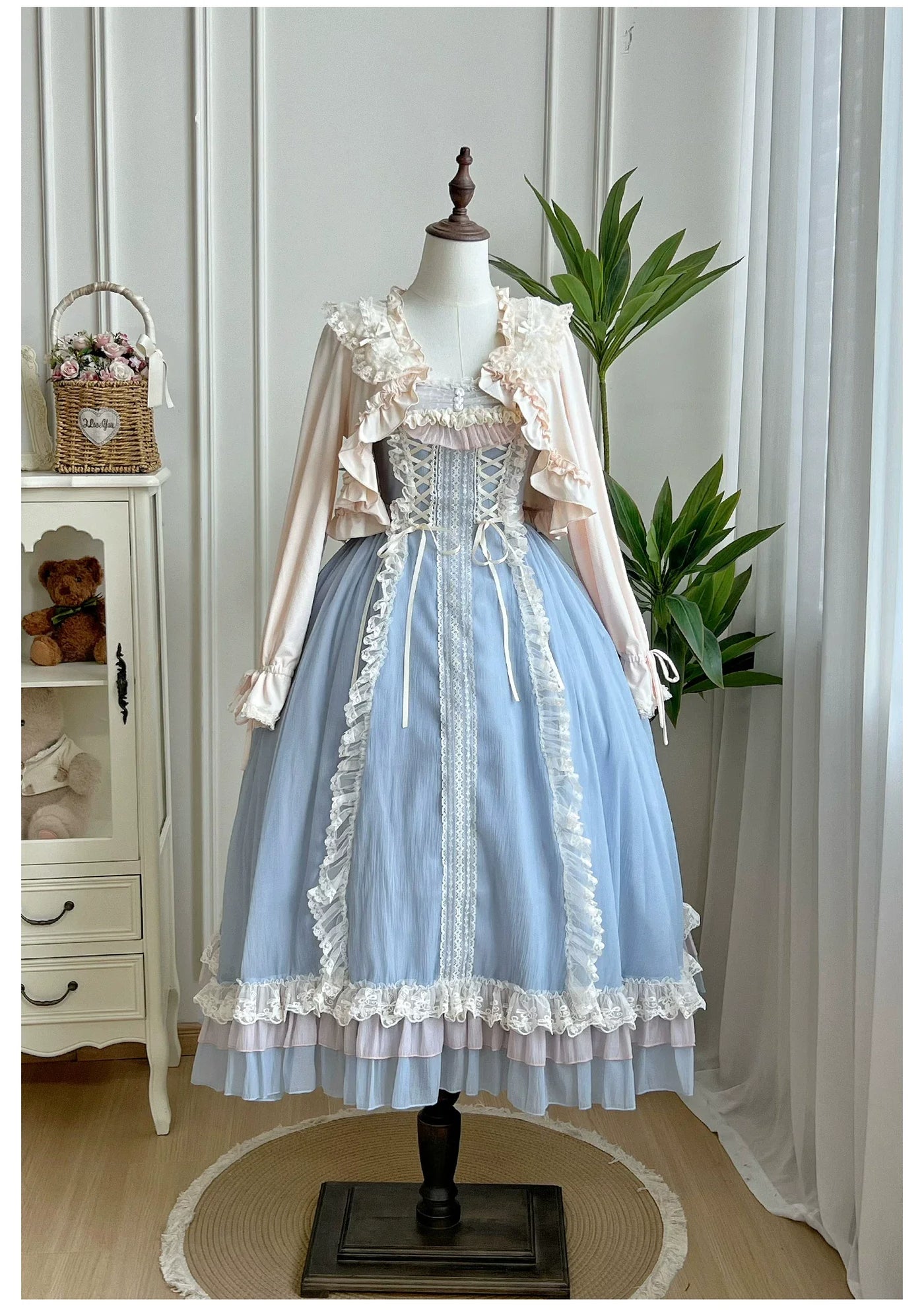 With PUJI - Island Diary - Classic Lolita Flutter Sleeve JSK Dress, Ruffled Lace
