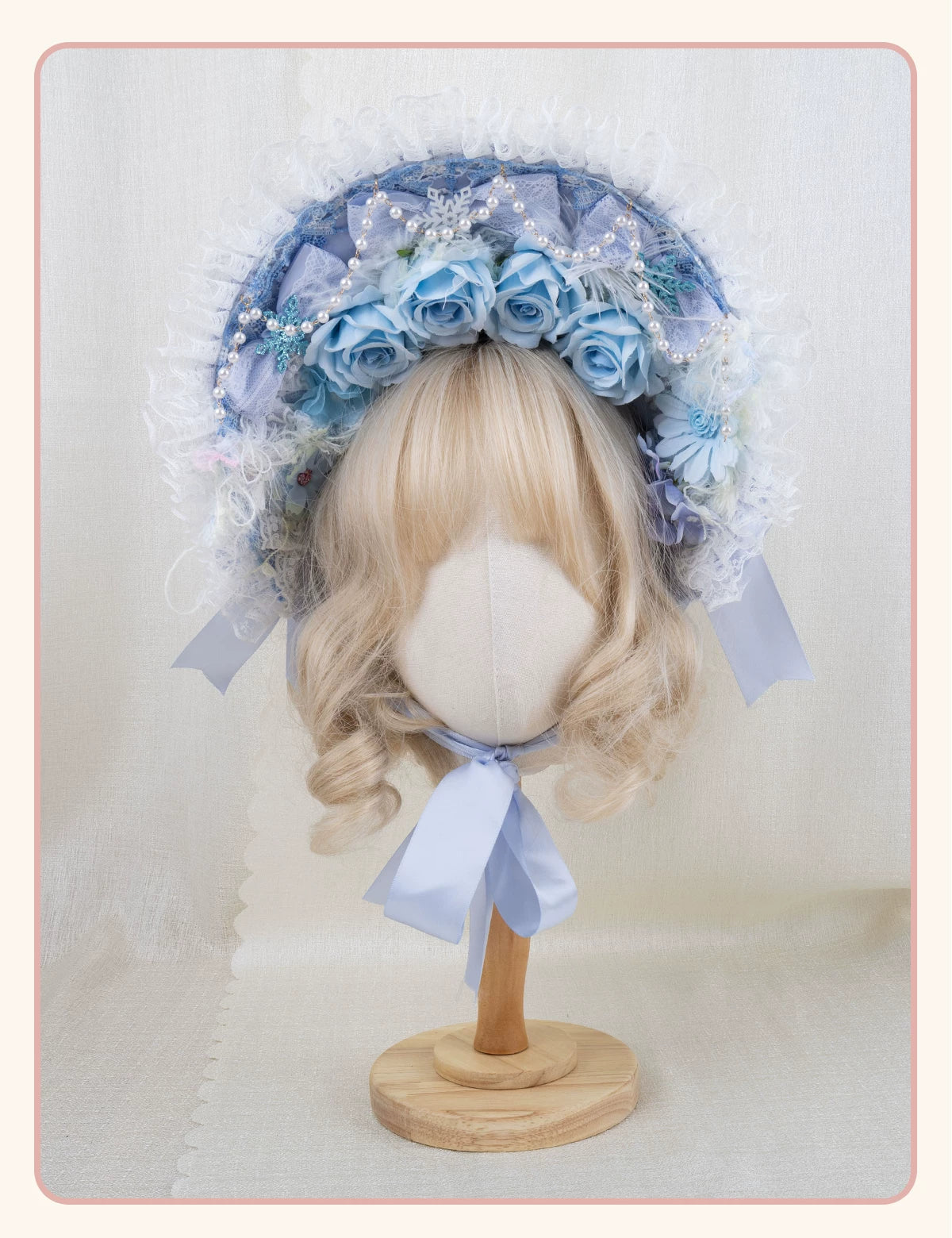 Stardust Rose - Pearl Rose Garden - Bonnet-Style Flat Hat with Rose Florals