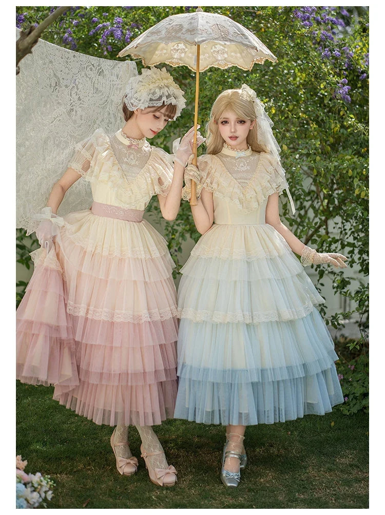 With PUJI - True Vow - Embroidered Classic Lolita Dress, Layered Gradient Hem