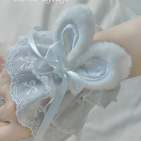 RojiRoji - Cute Lolita Bunny Ears Cuffs Lace - Summer Butterfly Hand Sleeves Hand Accessory - Blue