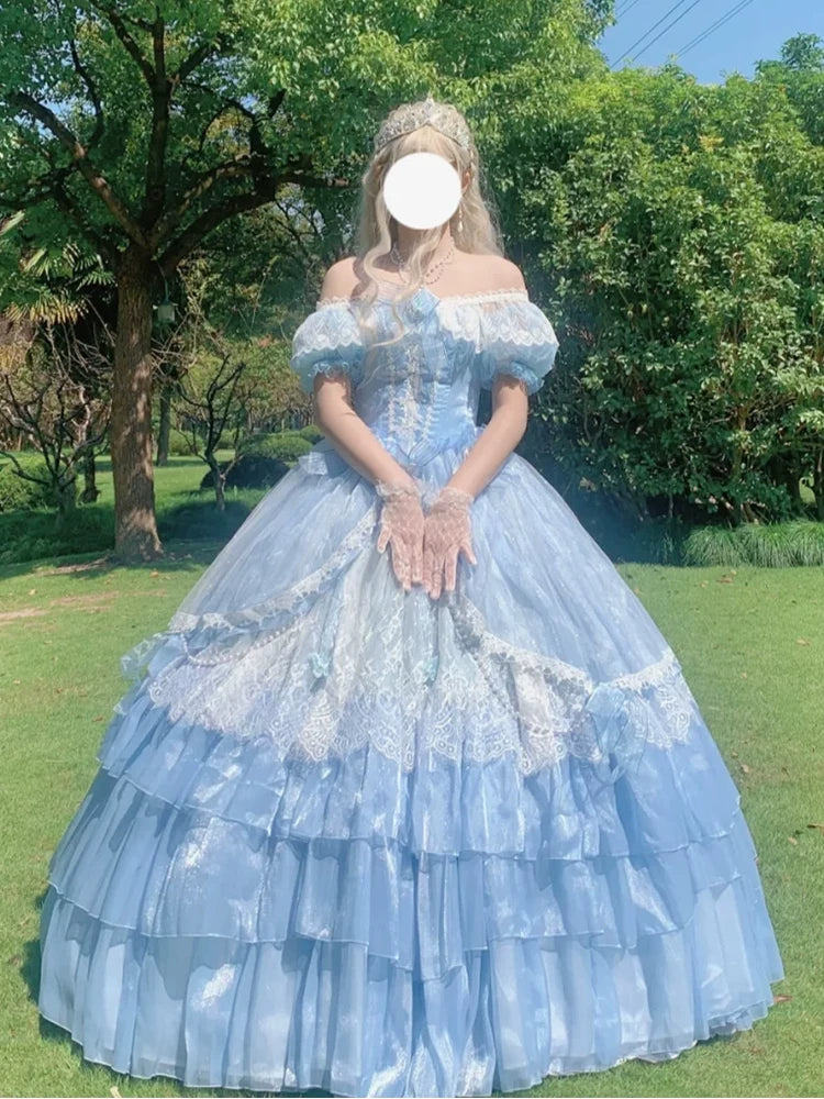 Flora Muse blue lolita evening gown with included skirt support for full volume