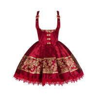 With PUJI - Persimmon Ruyi - Lolita JSK Dress, Adjustable Straps - Adjustable Waist Herringbone Strap Short Bustier In Stock / S