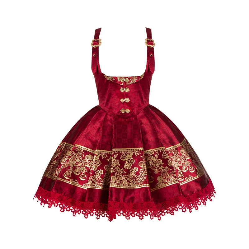 With PUJI - Persimmon Ruyi - Lolita JSK Dress, Adjustable Straps detail view 10
