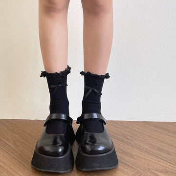 Sock Noble - Ribbon Frill - Cotton Socks with Lace Edging and Bow Accents