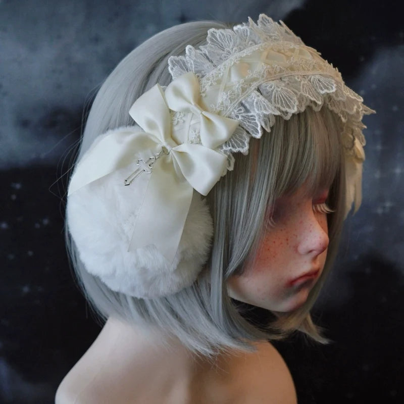 Strange Sugar - Winter Sweet Lolita Plush Ear Muffs - Lace Headband Headwear