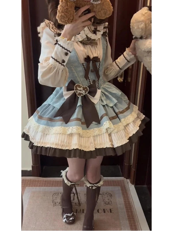 Creamy - Mint Chocolate - JSK Set with Long-Sleeve Blouse and Waist Bow