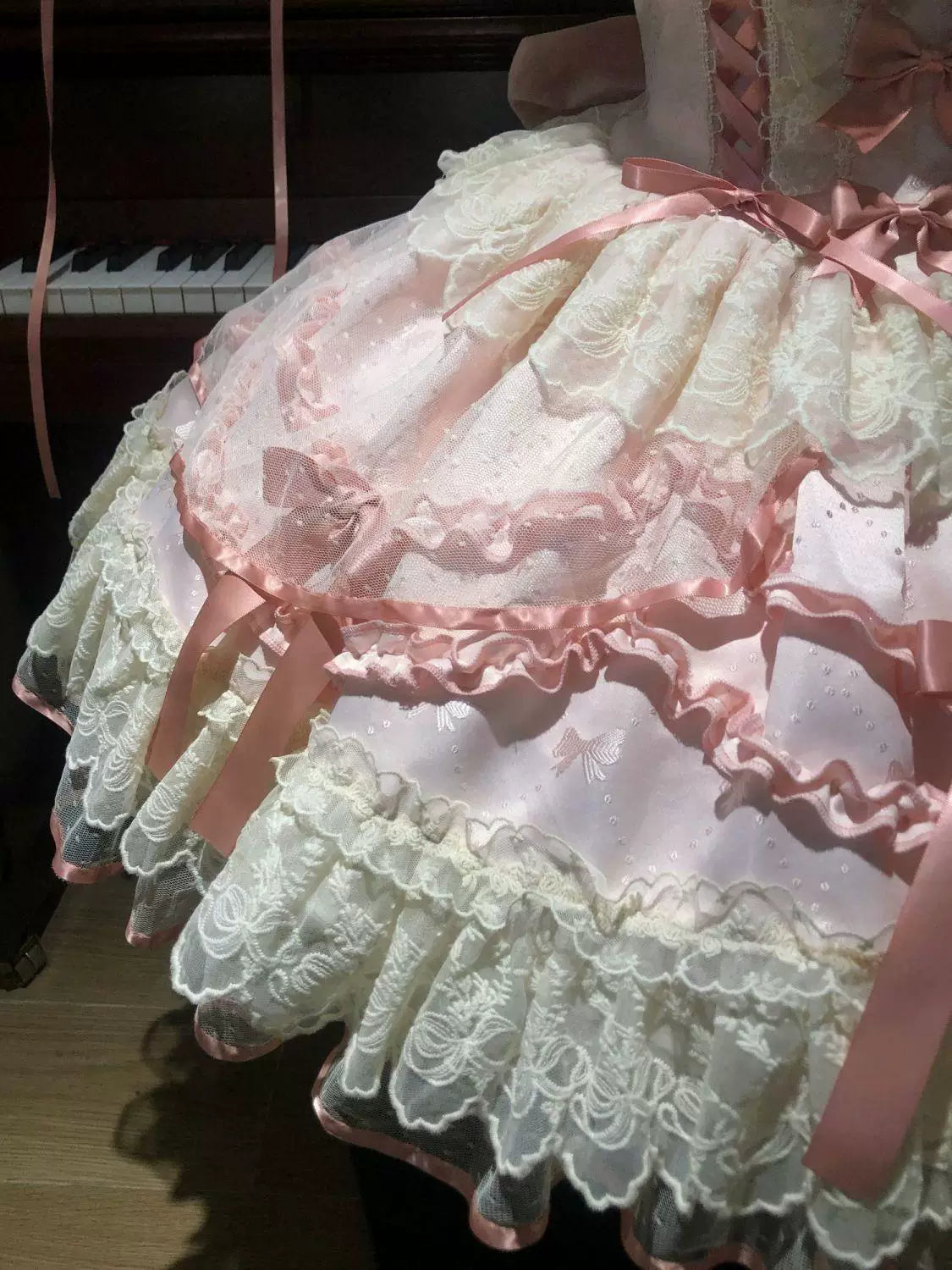 Sweetheart Dream Machine - Rose Poem Ballet - Strappy JSK dress with lace ruffles and ribbon bows