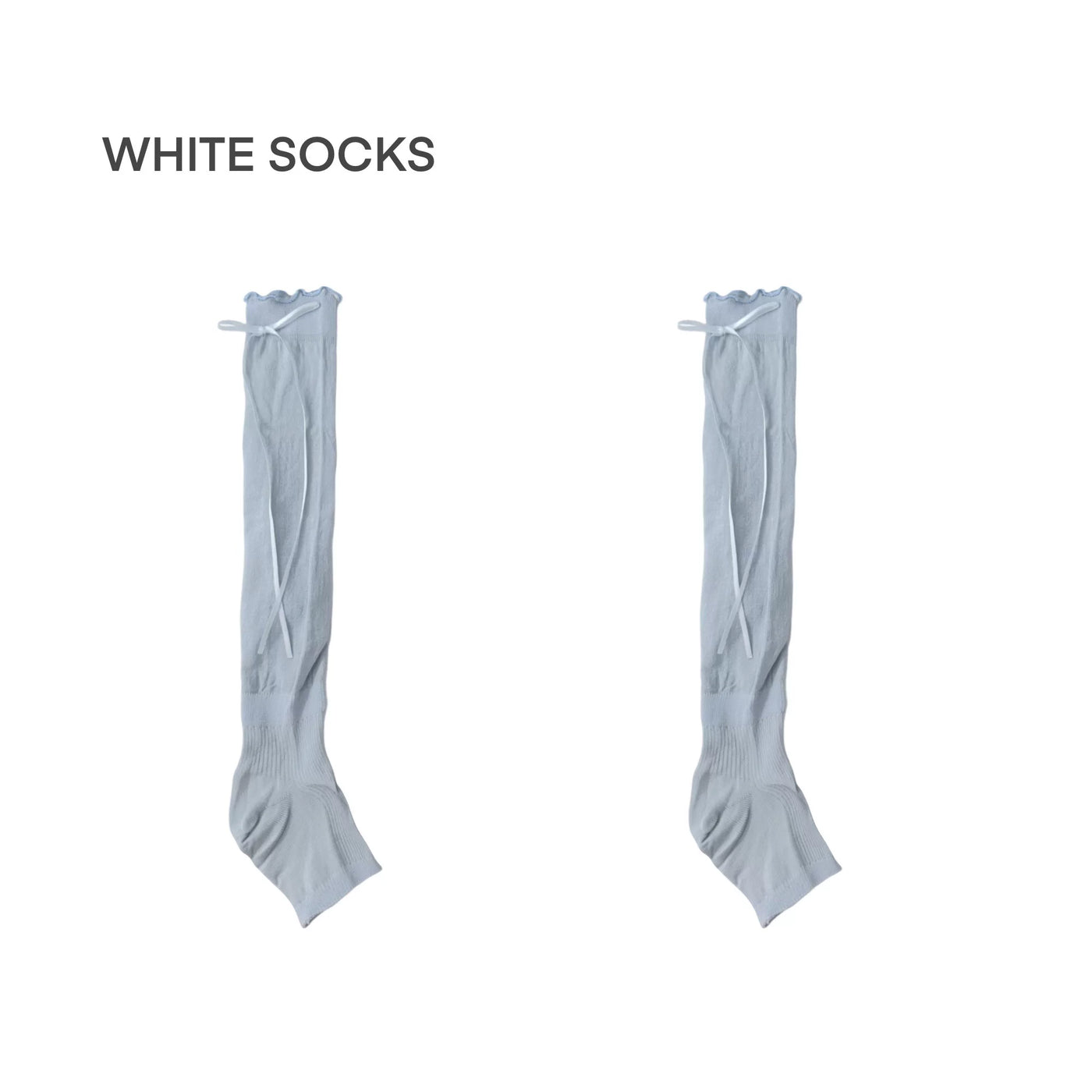White Socks - Side Ribbon - Slouchy Calf Socks with Side Ribbon Ties