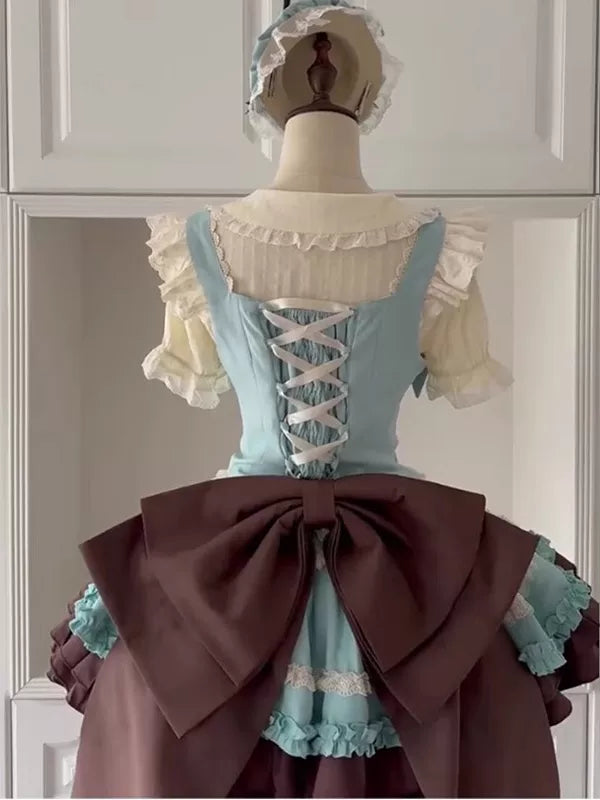 Creamy - Mint Chocolate Bell - Lolita Dress Set with a Bow and Train
