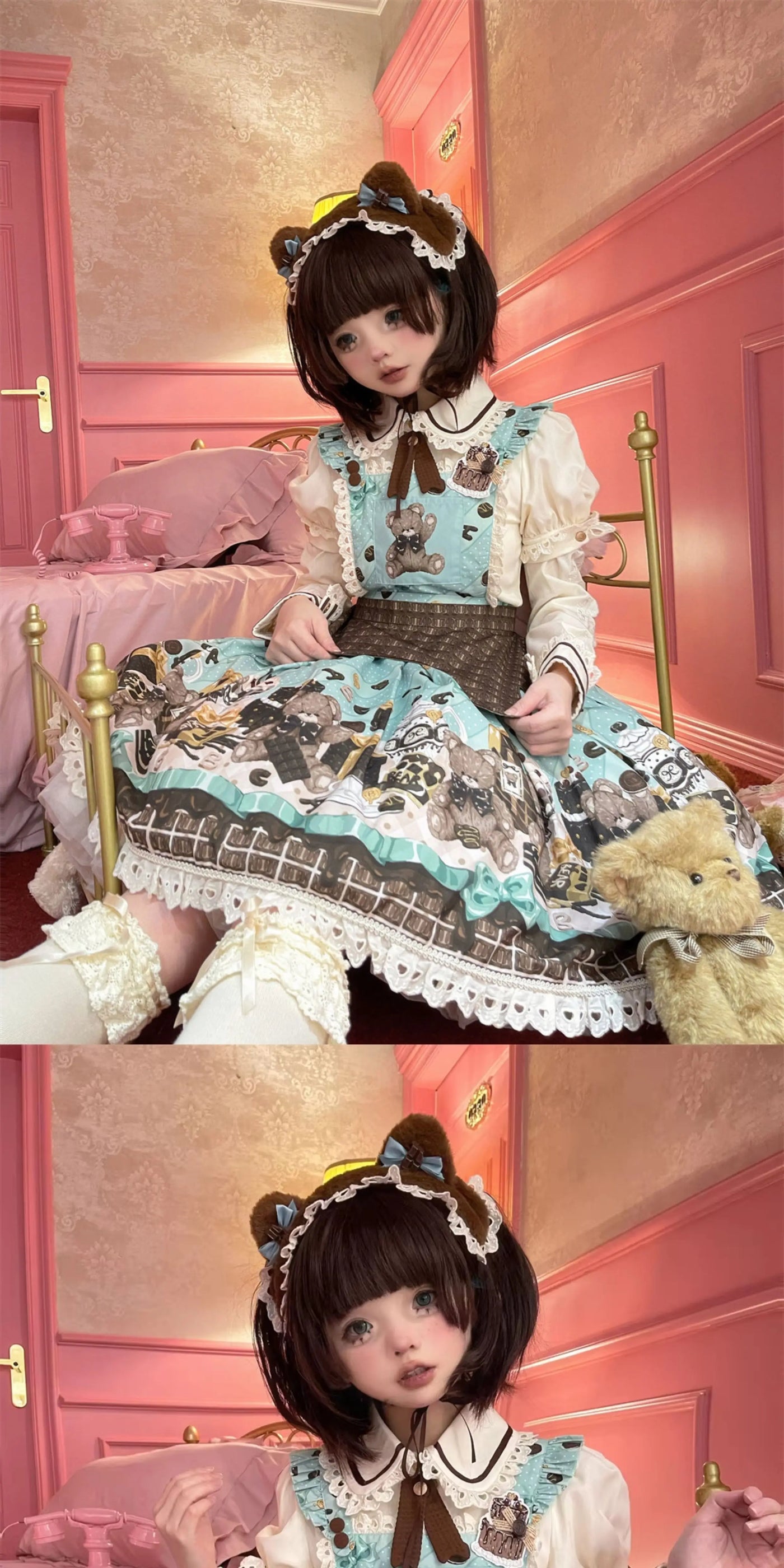 Pumpkin Planet - Mint Chocolate Bear Party - JSK with a teddy-bear print