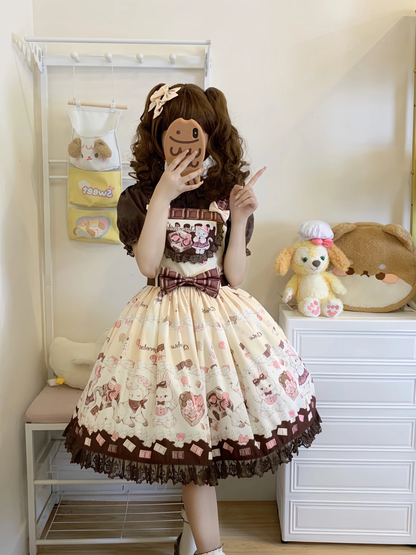 Heartbeat Meow Chocolate - Printed Pinafore JSK Dress - detail view 12