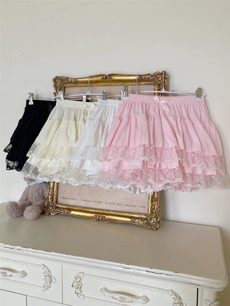 Sugar Girl - Sweet Lolita Cotton Bloomers - Lace Polka Dot Hem SK Skirt