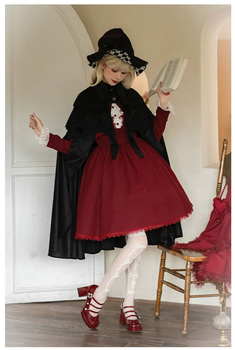 With PUJI - Pilgrim - Black Gothic Lolita Cape, Detachable 2-Piece