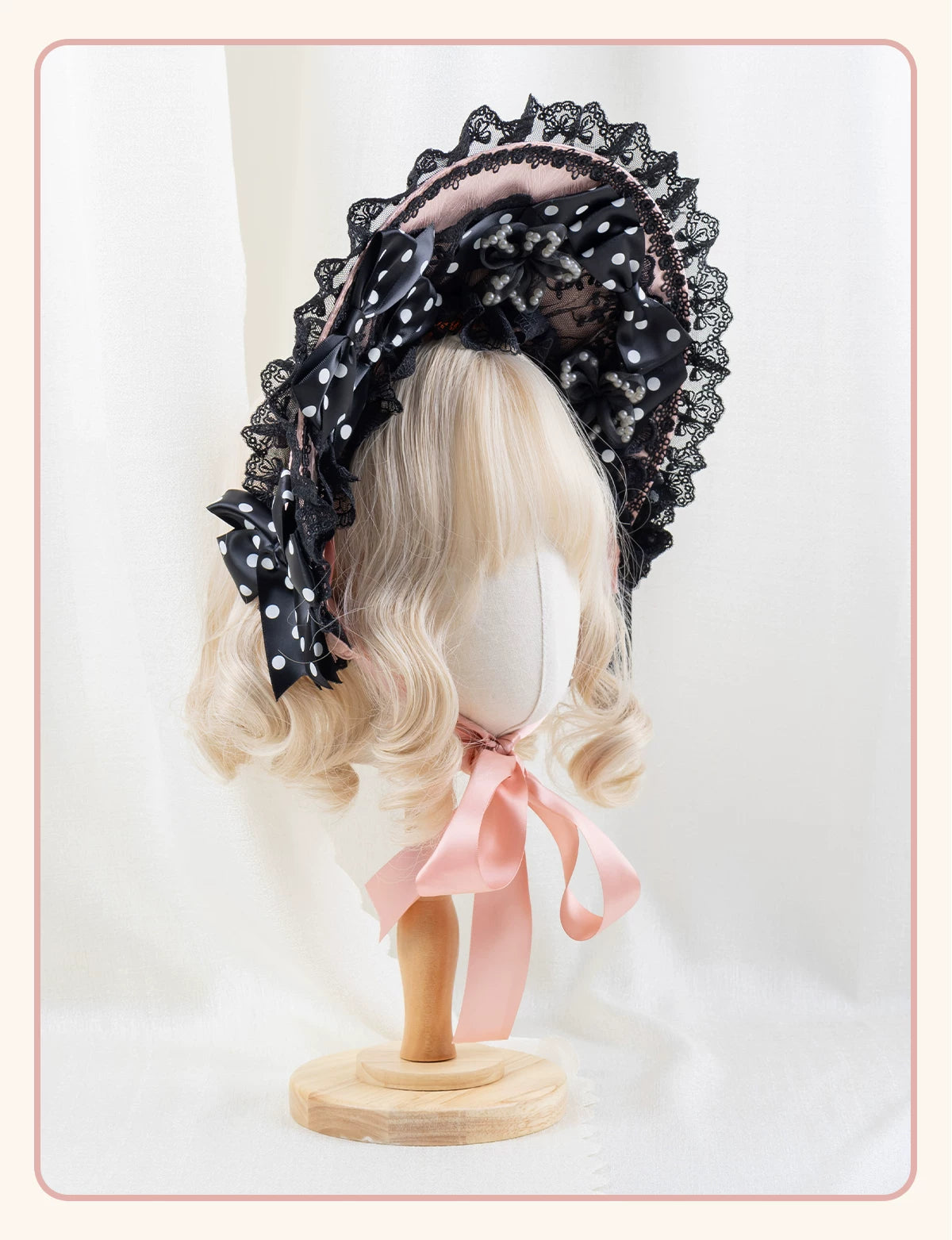 Stardust Rose - Sweet-Cool Polka Dot - Black or Pink Headbands and Flat Caps with Lace Bows