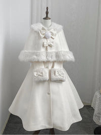 Winter Snowfield - White Cape and Coat Set with Fluffy Trim - Cape + coat / S