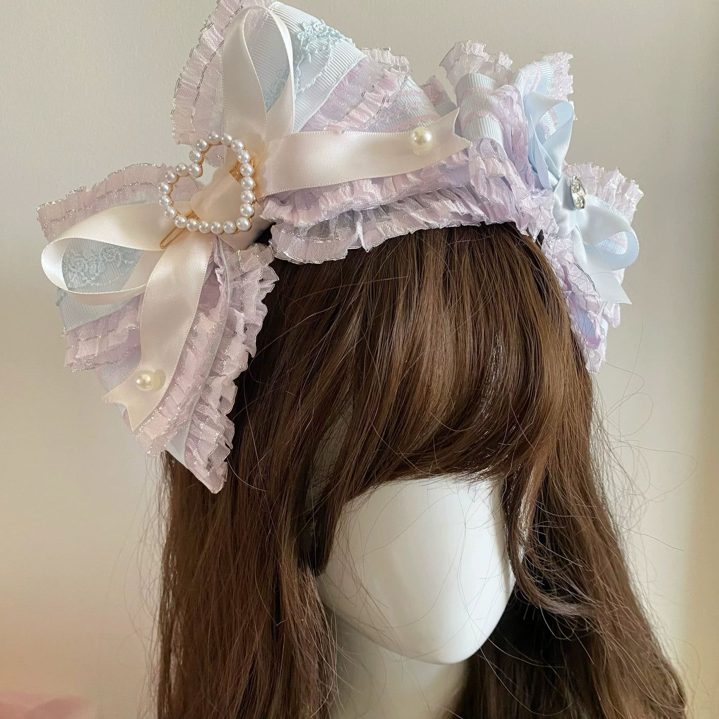candycoco - Pastel Ribbon - Headband with layered bows and pearl accents