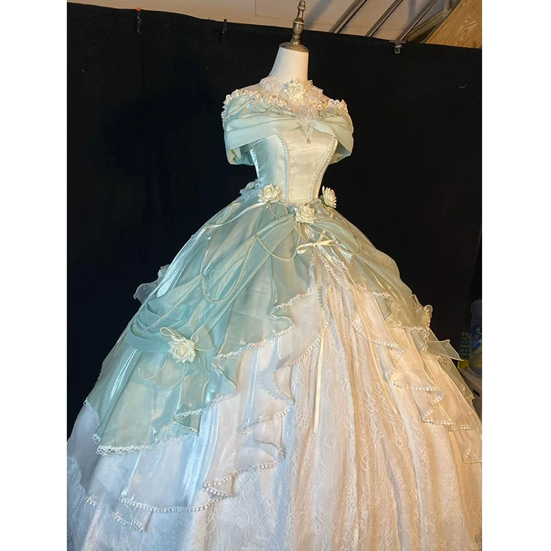 Flora Muse - Rose Encounter Lolita Ballgown - Pale green off-shoulder