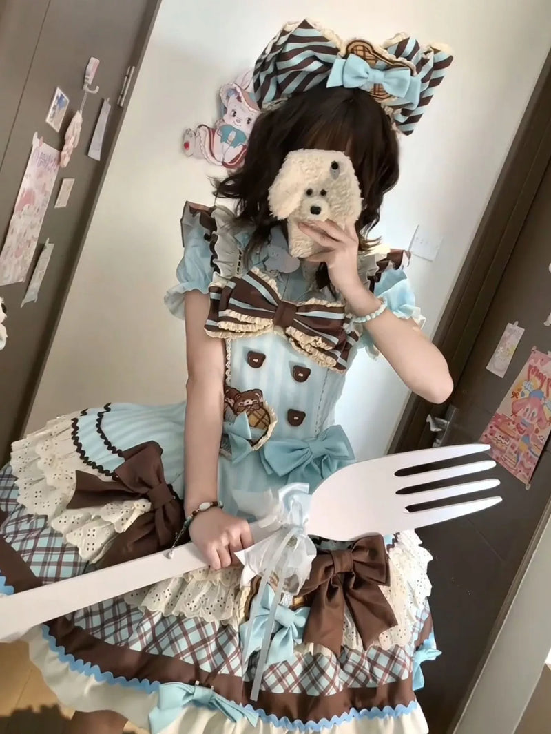 White Sugar Girl - Sweet Lolita Teddy Bear Dress - One-piece Sweet