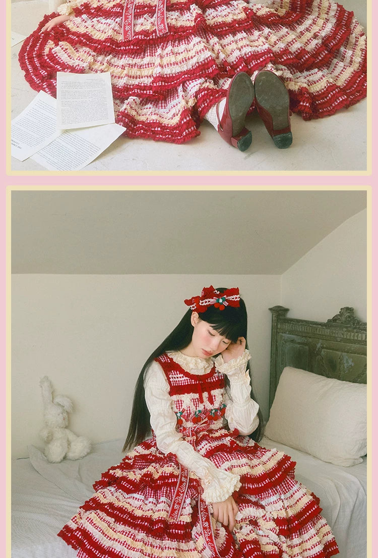RichLolita - Sugared Cherry - Red Gingham JSK and Vest Dress Collection with Cherry Appliqués