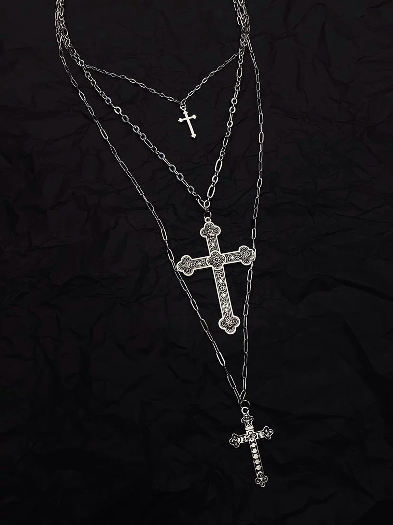 Caged Bird Hotel - Blood Night - Three-Piece Cross Necklace Set with Layered Chains – detail view 6