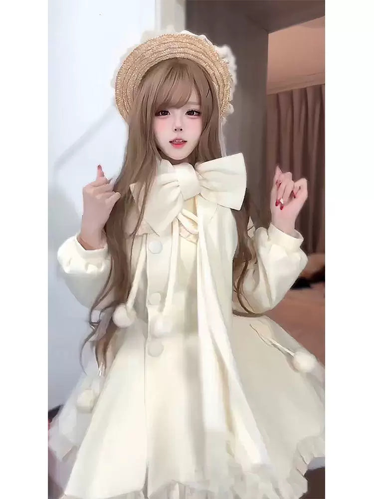 Sweetheart Dream Machine - First Love - Cotton-Padded Coat Dress and Bow Scarf Set
