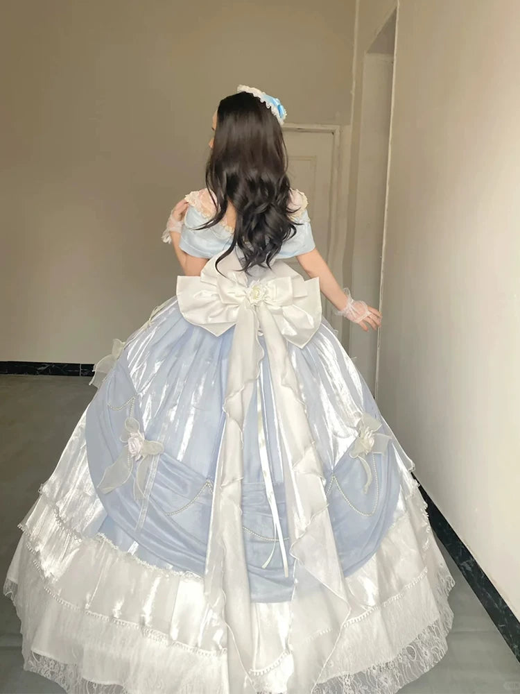 Flora Muse - Rose Encounter Lolita Ball Gown - Blue off-shoulder