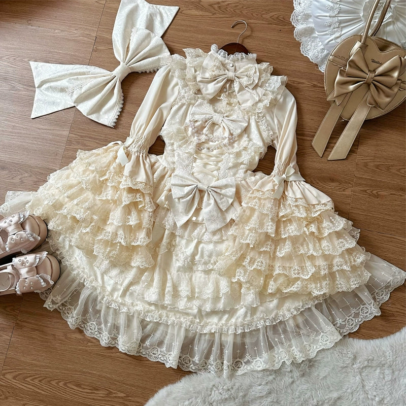 Love and Heart Palpitations - Sweet Wedding Lolita JSK Dress, Pearl and Lace Accents (L M S / M)) 39974:648642