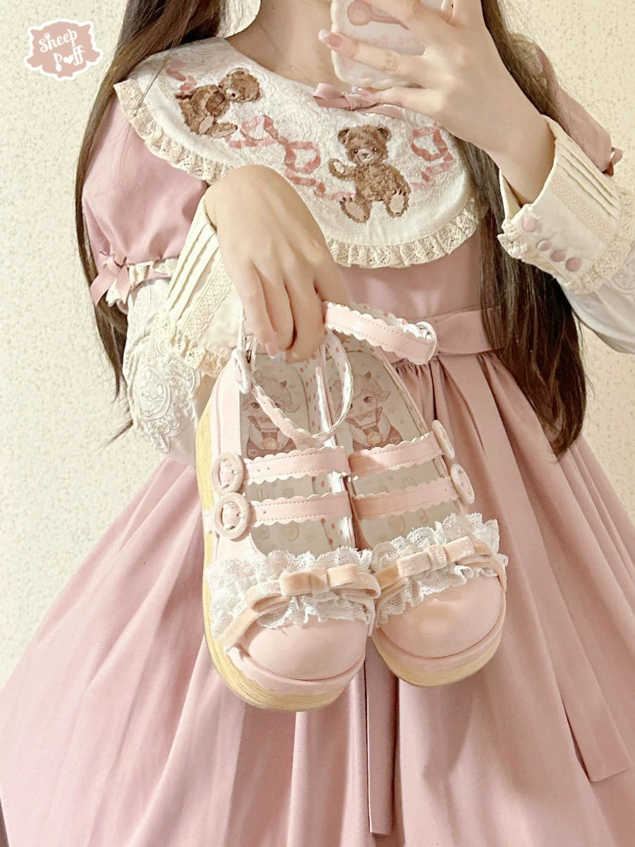 Sheep Puff Tiramisu Platform Lolita Shoes featuring pastel colors, puffed design, and platform soles.