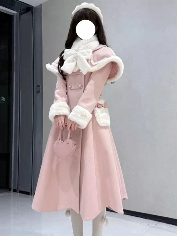 Pink-and-white dress coat set with detachable cape and scarf