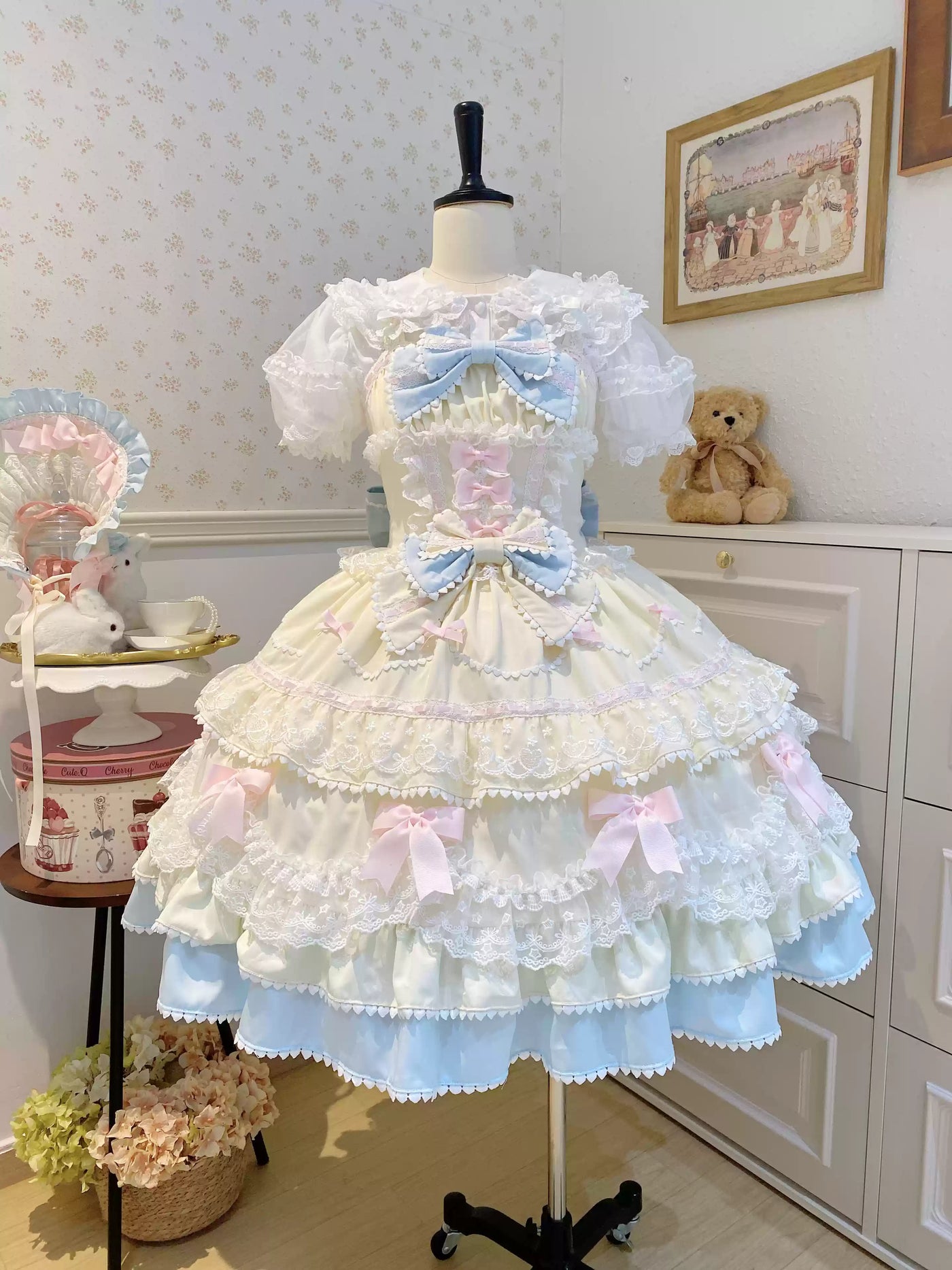 Fondant Cake - Summer Sweet Lolita JSK Dress, Tiered Ruffles and Bows (L M S) 42612:762141