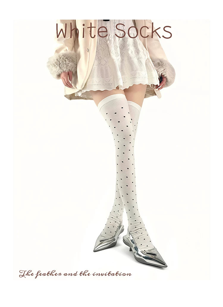 White Socks - Japanese Dot - Over-the-Knee Socks with Polka-Dot Pattern