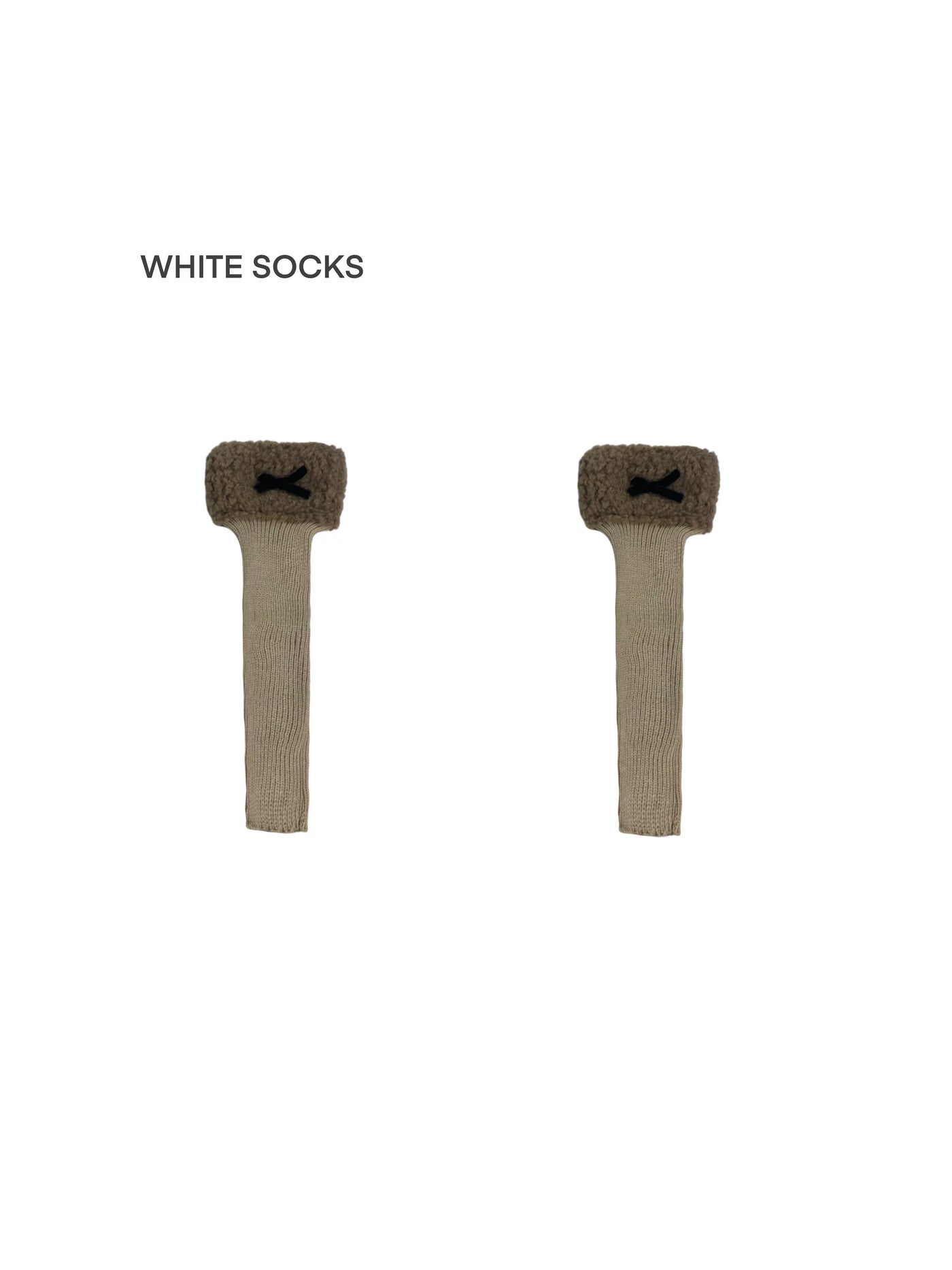 White Socks - Fleece Bow - Stirrup Knit Leg Warmers with Fleece Cuffs