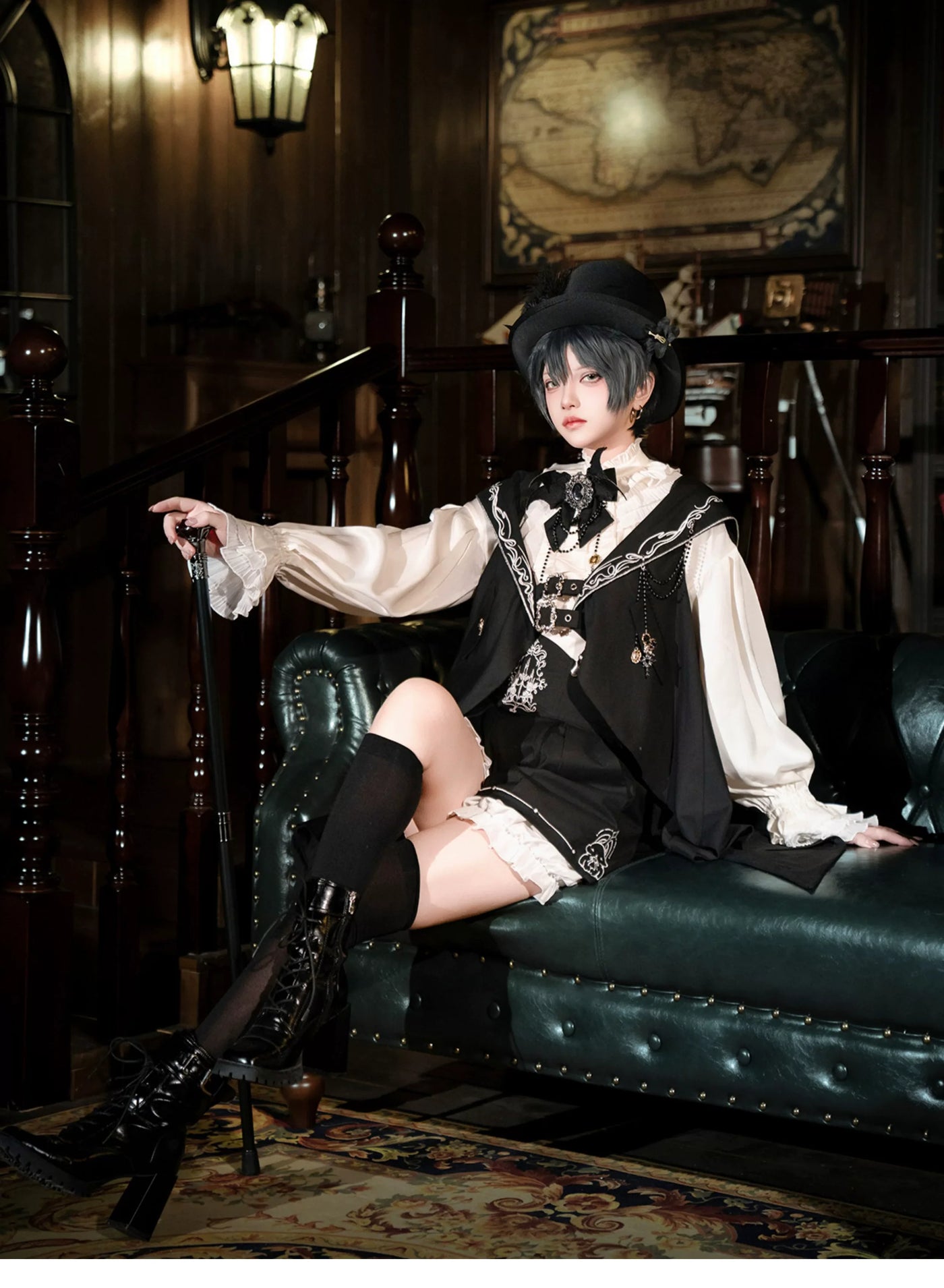 Letters from Unknown Star - Bunny Ear Meteorite - Embroidered Ouji Lolita Set, Hooded Vest