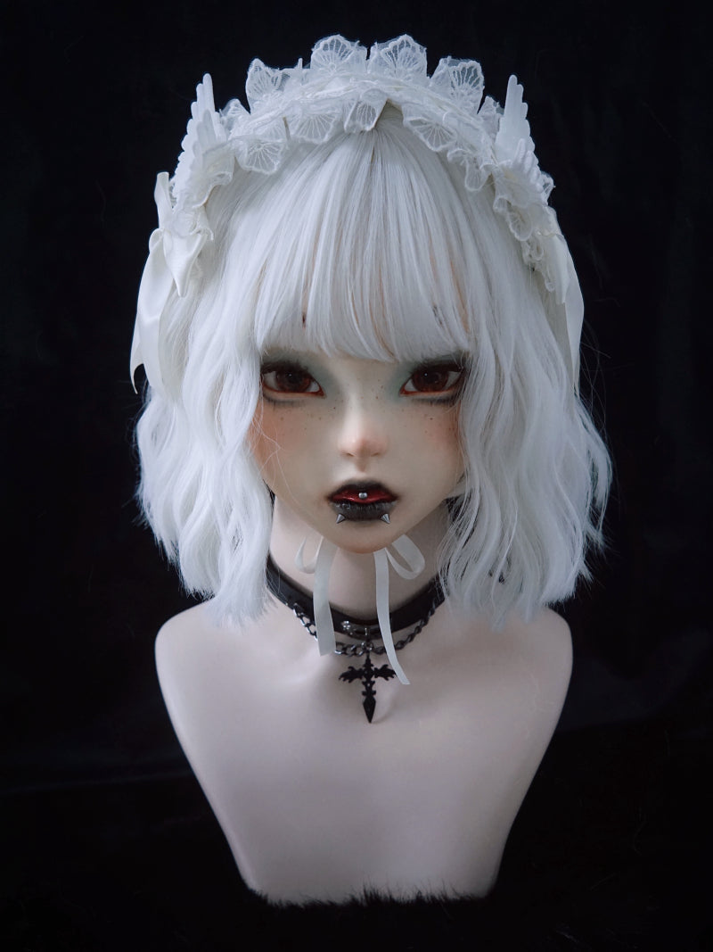 Strange Sugar - Gothic Lolita White Lace Angel - Wings Hairband Headwear