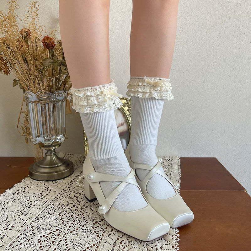 Sock Noble - Three-Tier Lace - Scrunched Socks with Embroidered Trim