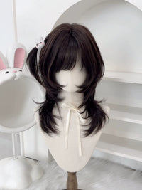 Kunkun Fish - Soft Black Forest - Japanese layered collarbone wig - Black tea brown + hair net