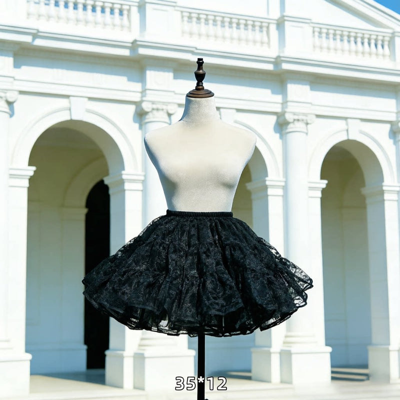 Floral Celebration Black Short Hoop-Free Lolita Petticoat — 35 × 12 m Fullness - No Drawstring