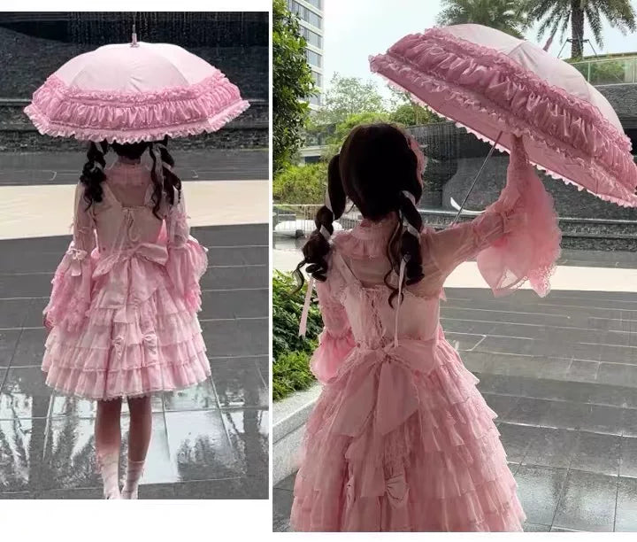 Independent Brand - Lace Parasol Collection - Ruffled Lace Parasol with Decorative Handle