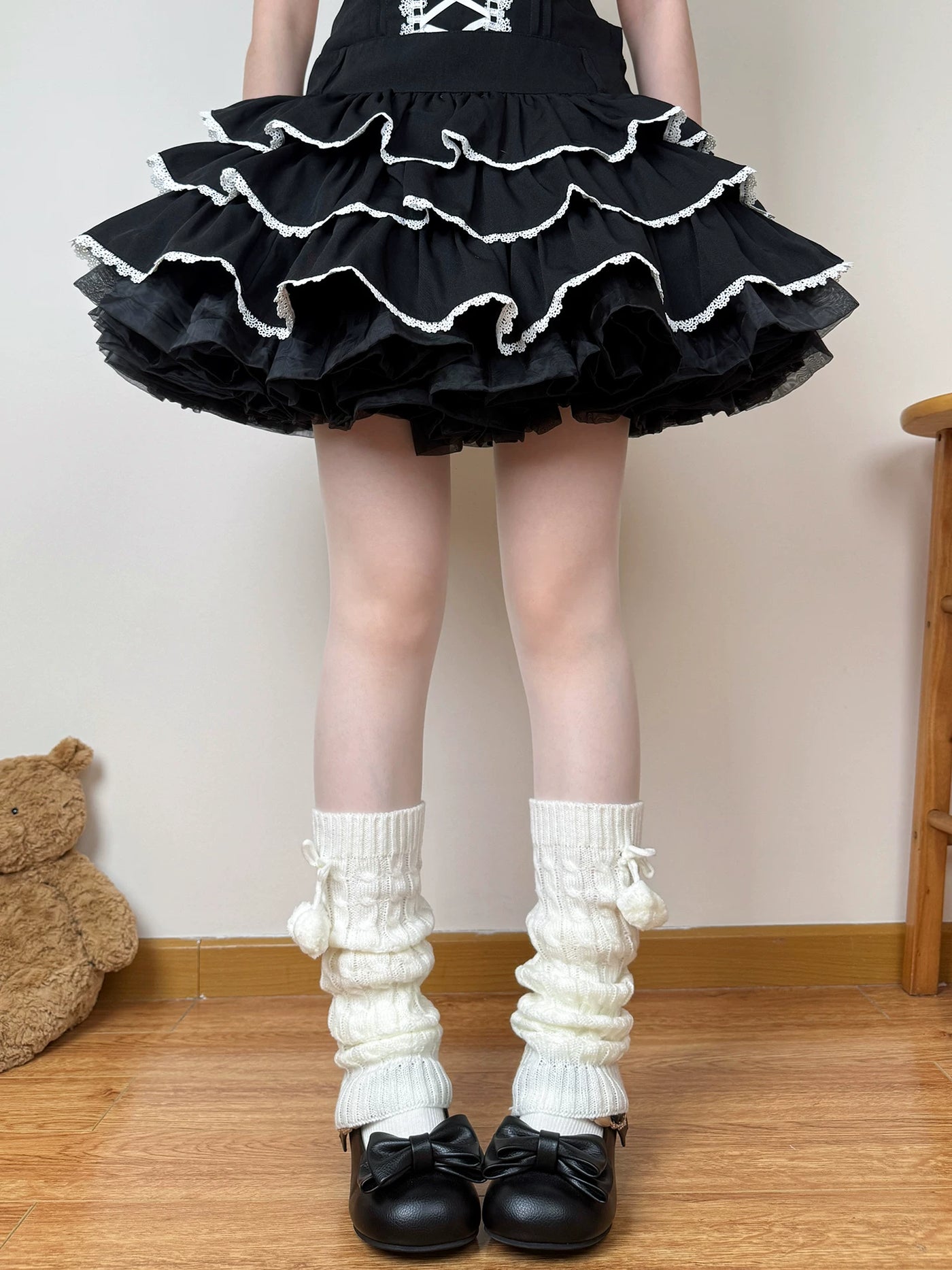 Chubby Bear Tales - Pom-Pom Cable Knit - Cable-Knit Sock Leg Warmers with Pom-Pom Ties