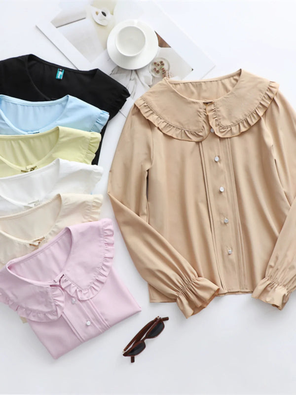 Niu Niu - Plus Size Lolita Shirt Long Sleeve - Doll Collar Blouse Innerwear