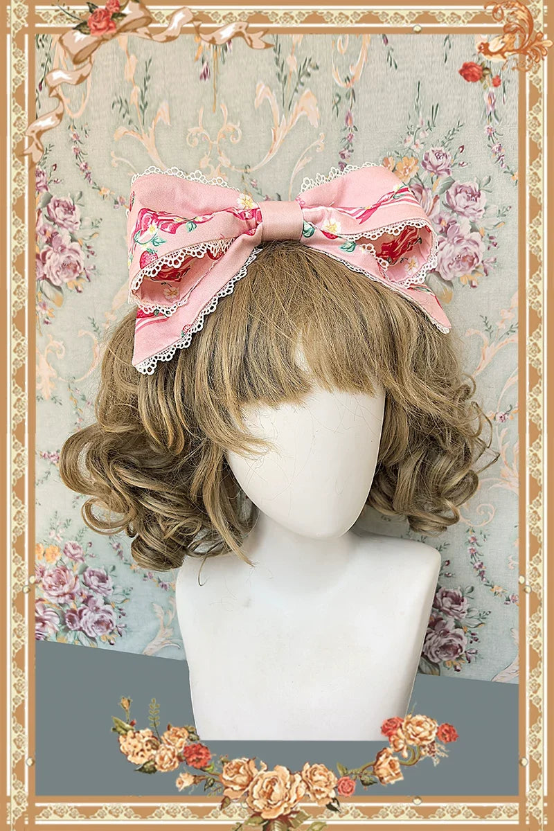 Strawberry Chef - Printed Old School Lolita Dress, Detachable Bows Pink KC (one size / M) S