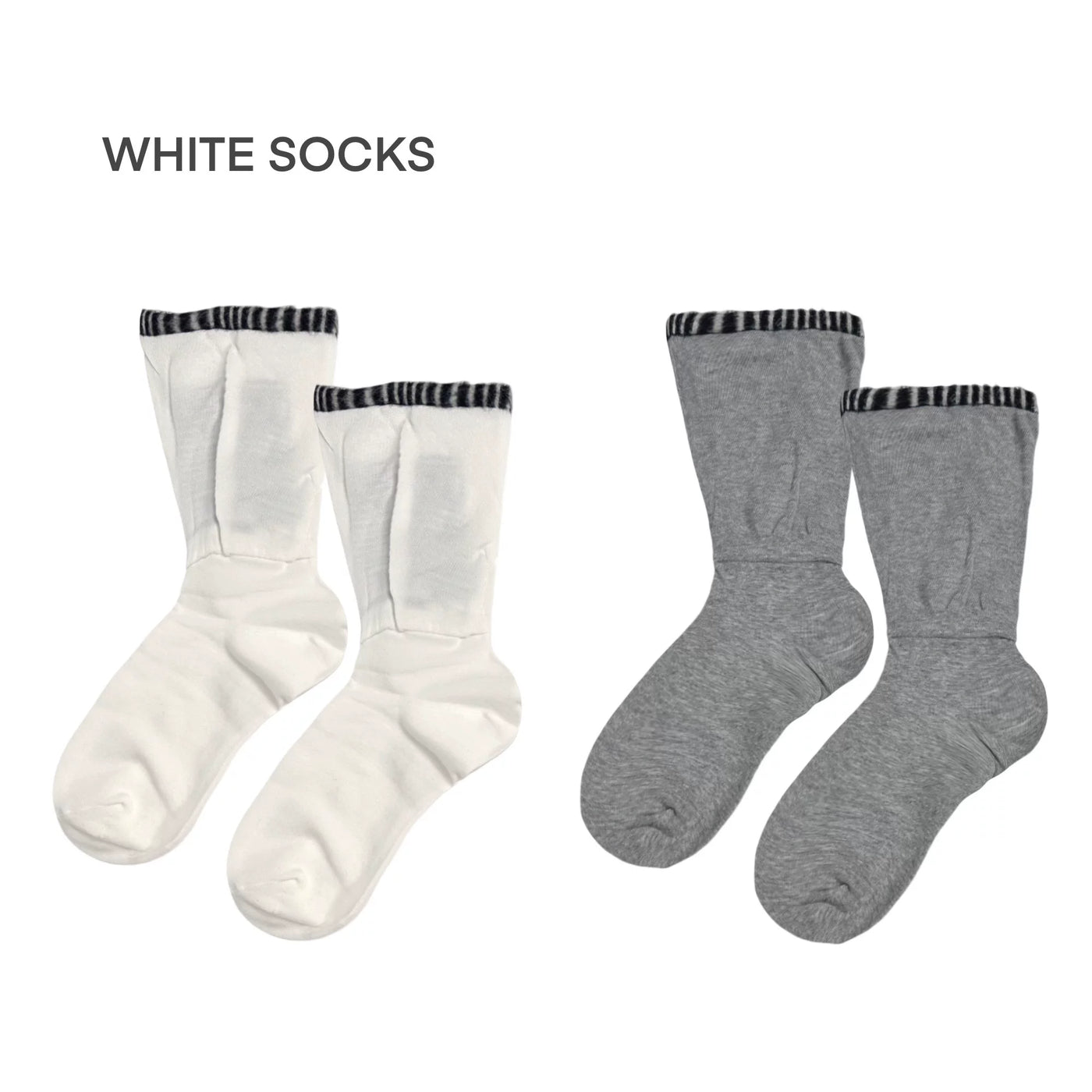 White Socks - Monochrome Stripe - Mid-Calf Slouch Socks with a Faux-Layered Finish
