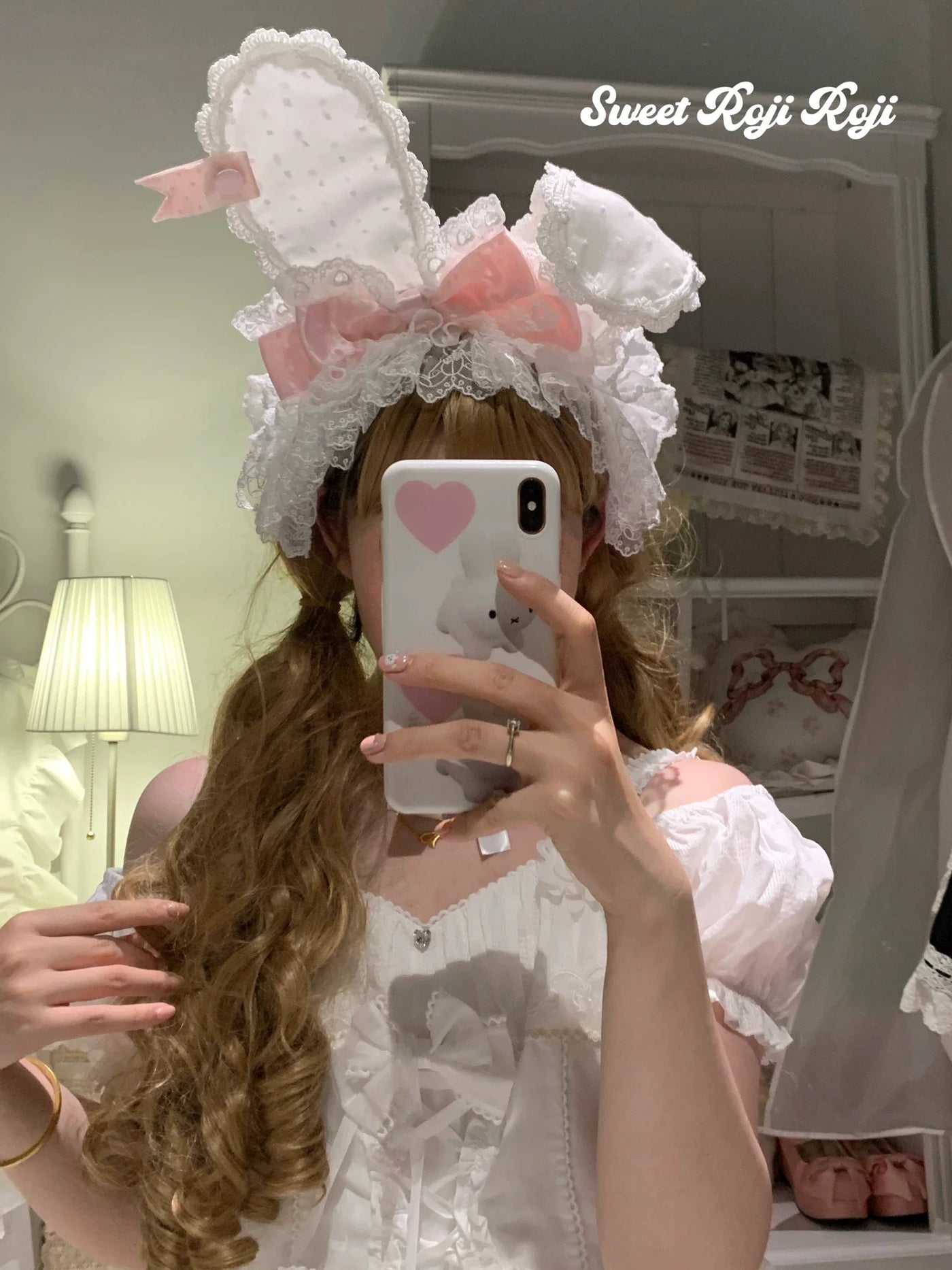 Roji Roji - Kawaii Lolita Bunny Ear Hairband - Polka Dot Bow Headwear