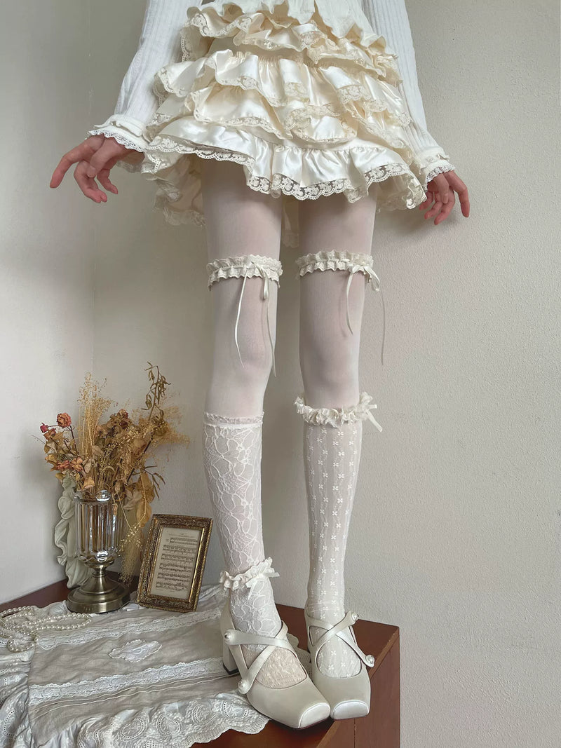 Sock Noble - Romantic Lace Layering - Layered Tights and Socks with Lace and Bows