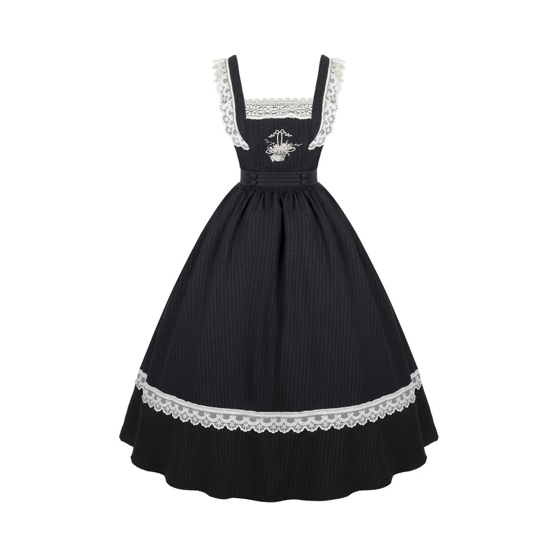 With PUJI - Oak in the Wind - Classic Lolita JSK Dress with Rose Basket Embroidery detail view 7