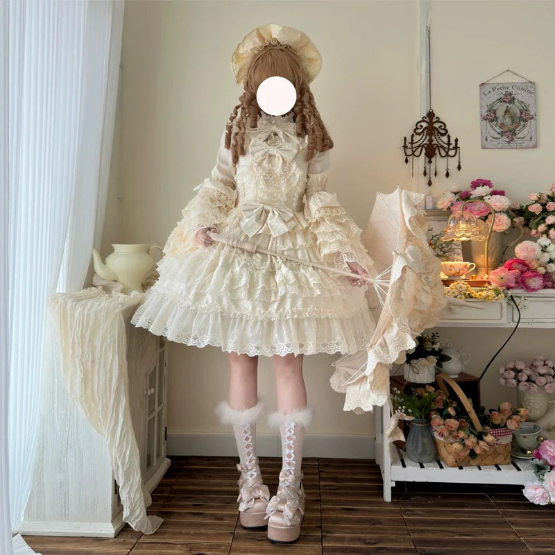 Hanguliang - Love and Heart Palpitations - Sweet Wedding Lolita JSK Dress, Pearl and Lace Accents