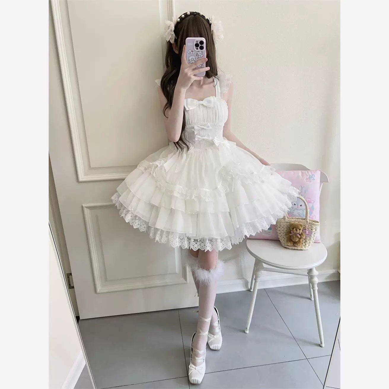 Sweetheart Dream Machine - Ballet Bow - Lolita JSK Dress with Layered Ruffles and Bow Details