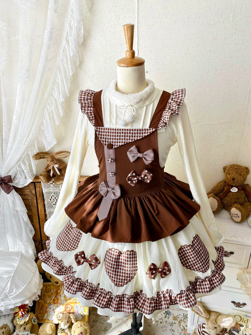 White Tea Story - Sweet Lolita - Tiered gingham check skirt with bow