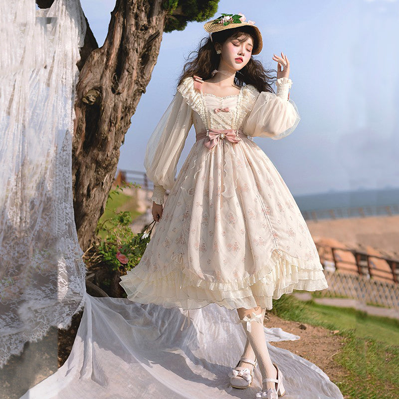 Letters from Unknown Star - Time Stationery - Elegant Lolita Long Sleeve OP Dress